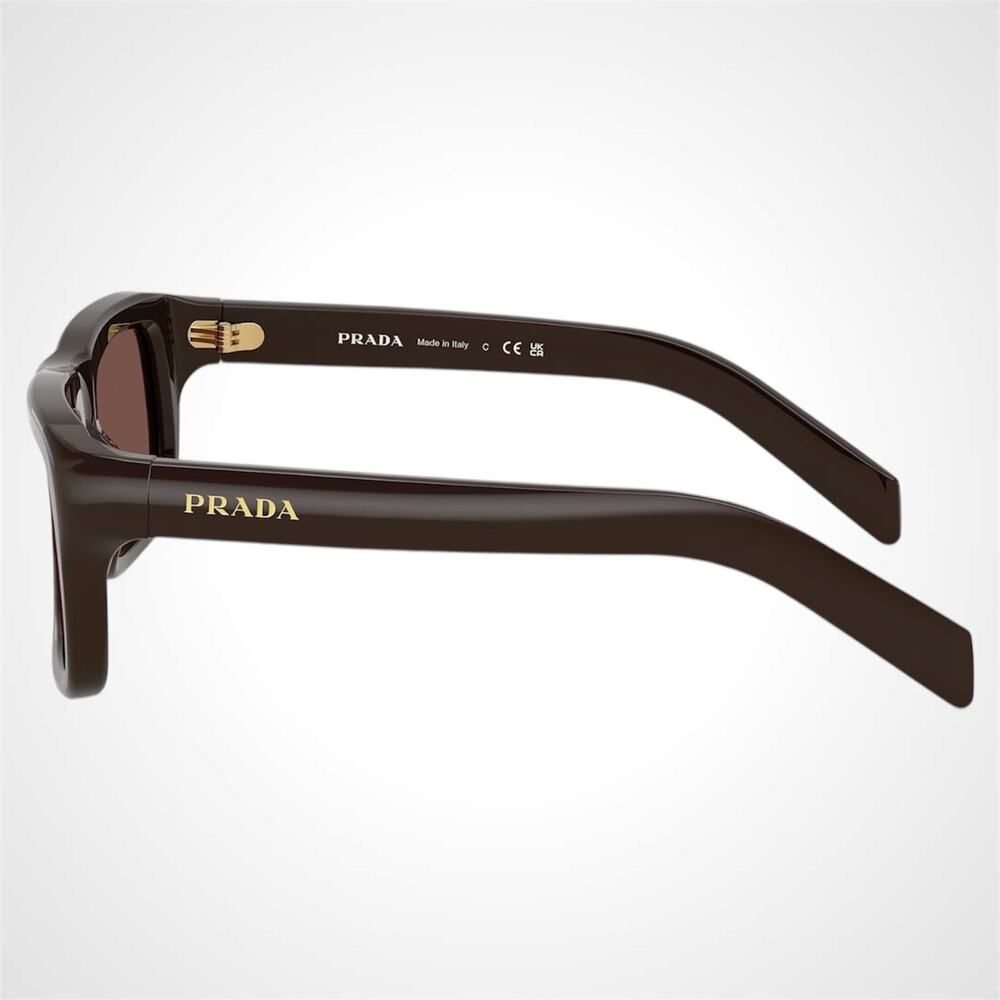 New PRADA Sunglasses Brown Rectangle Black Chocolate Lens Men 54mm - Picture 3 of 6